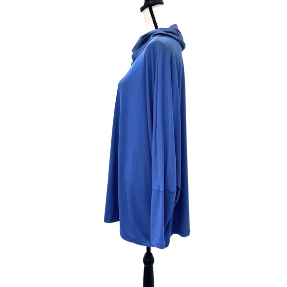 YANA K BLUE COWL NECK LONG SLEEVE OVERSIZED LOOSE FIT PONCHO TOP - Picture 6 of 11